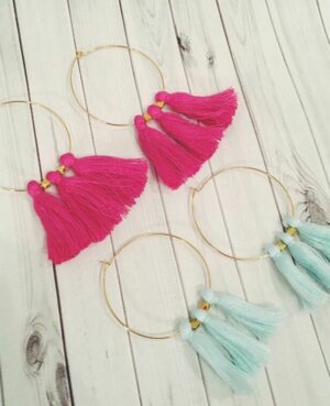 Gold Tassel Hoop Earrings (Pink Only)