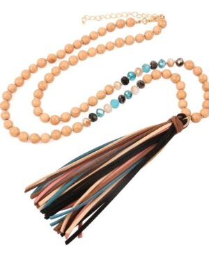 Colorful Natural Stone Glass Beads Leather Tassel