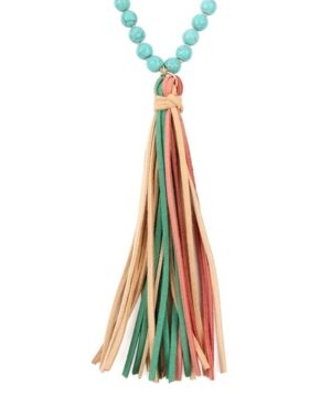 Colorful Natural Stone Glass Beads Leather Tassel