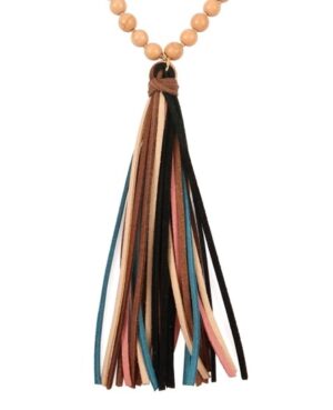 Colorful Natural Stone Glass Beads Leather Tassel