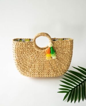 Woven Hyacinth Tote Bag – Lemon Print